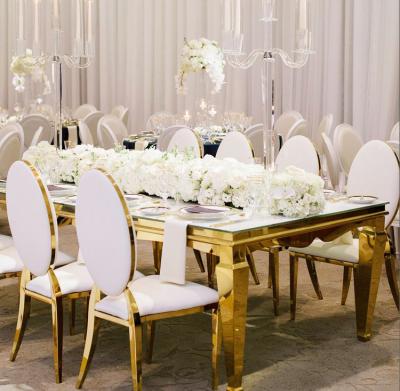 China Contemporary Mirror Gold Metal Legs Dining Room Furniture Glass Top Table for sale