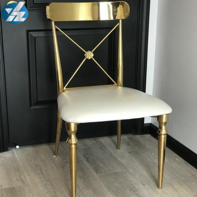 China Modern Gold Stainless Rental Wedding Cross Dining Back Chair With Velvet Fabric for sale