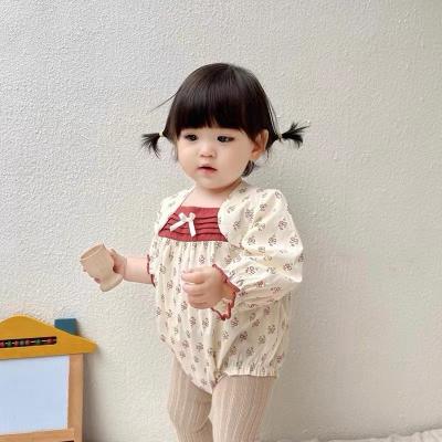 China 100% Cotton Autumn Baby Flower Print With Braless Design Long Sleeve Boutique Baby Clothing sweet Baby Girl Romper for sale