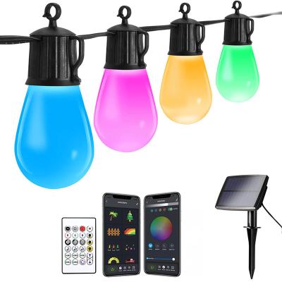 China Theme Park Amazon Style S14 Solar Powered Led String Lamp With Wifi Remote Control App Colorful For Patio Backyard Holiday Or Christmas for sale