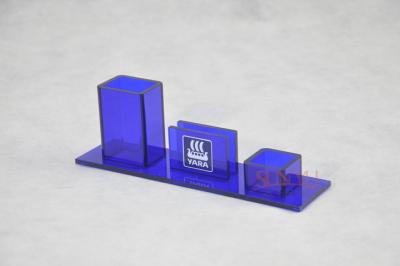 China Table Top Brochure Stands Custom Blue Plastic Office Supplies Pen Holder Transparent for sale