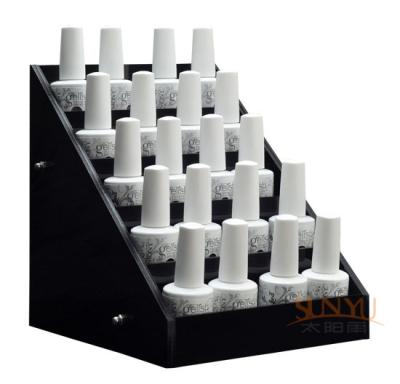 China Acrylic 5 Tier Nail Polish Counter Display Black MDF OEM Logo Printing for sale