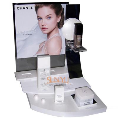 China Plexiglass Cosmetic Makeup Organizer Retail POS Displays White Retail Ladder Shaped for sale