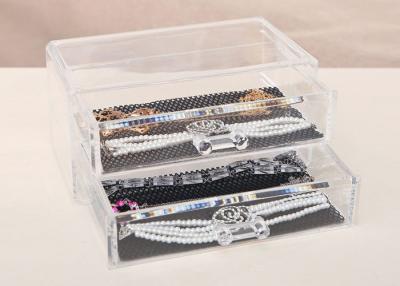 China Two Drawers Jewellery Organizer Box Plastic Crystal PS 198 x 102 x 93mm for sale