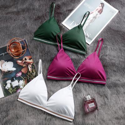 China Sexy Women Breathable Letter Printing Seamless Bralette Set Lingerie Triangle Cup Thin Bra And Brief Sets for sale