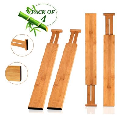 China Sustainable 4 Pcs Bamboo Kitchen Drawer Organizers Spring Adjustable And Consumable Drawer Dividers for sale