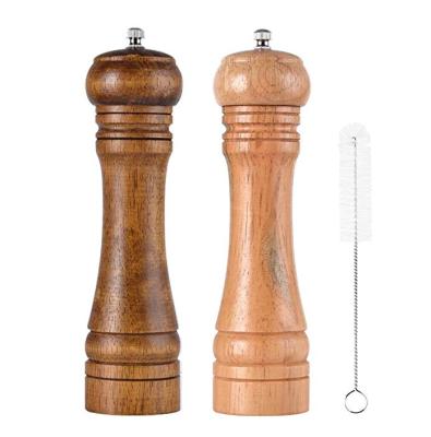 China 8 inch Viable 2 Pack Wooden Salt and Pepper Grinder Set and Pepper Mills Shakers with Cleaning Brush for sale