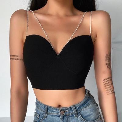 China Fashion Diamond Chain Tube Tops Ladies Solid Color Bodycon Tank Top Sexy QUICK DRY Wrap Chest Backless Strapless Crop Top for sale