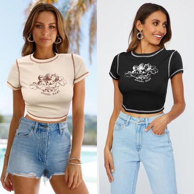 China 2022 Women Summer Blouses QUICK DRY Half Sleeve Short Graphic T-shirt Logo Casual Tees Angel Baby Printed Round Neck for sale