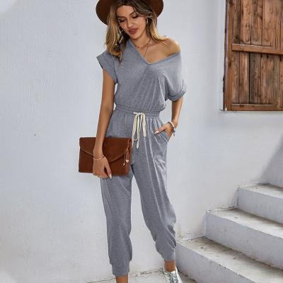 China QUICK DRY Polyester Summer Women Overalls Pocket Pants Breathable T-Shirt Tops Overalls Playsuit Office Casual Overalls for sale