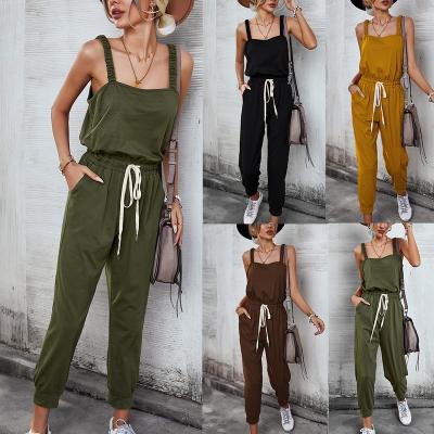 China QUICK DRY R&D design women's overalls 2022 summer pencil pocket pants suspender top female playsuit sleeveless overalls sets for sale