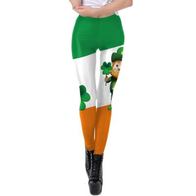 China Wholesale Customized St Patrick's Day Leggings Printed Shamrock Antibacterial Pants Green Elastic Workout Plus Size Leggings For Women for sale