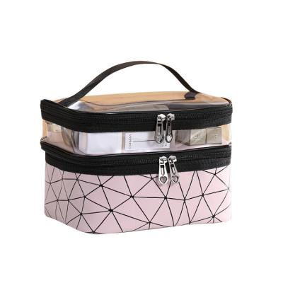 China Large Capacity The New Double Layer Storage PU Bag Large Capacity PVC Waterproof Makeup Bag Portable Wash Bag for sale