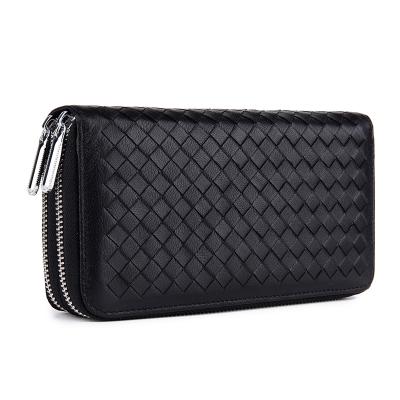 China Waterproof 2021 Trezor Handmade Double Zippers RFID Blocking Leather Wallets Men Key Chain Luxury Checkered Leather Long Wallet for sale