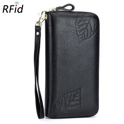 China Wholesale Waterproof 2021 Designer Zipper Women RFID Real Leathe Long Wallet Card Holder Woman Wallet for sale