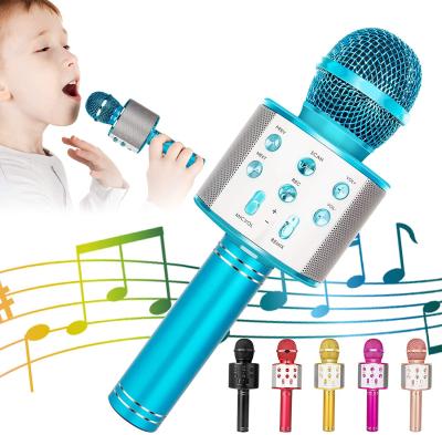 China Handheld Microphone 4 in 1 Rechargeable Kids Play MIC Karaoke Microphone ws858 Wireless Handheld Microphone Speaker for sale