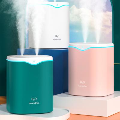 China LED Light 2200ML H2o Mist Humidifier Large Capacity Color Changing Dual Ultrasonic Cool Aromatherapy Humidifier Spout Humidifier For Bedroom Car Office for sale