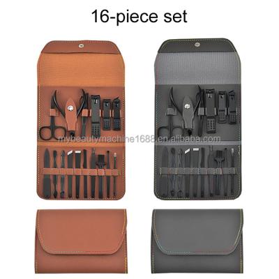 China Stainless Steel Case Nail Clipper Beauty Leather Tool Kit Custom Logo Stainless Steel 16 Piece Manicure Nail Clipper Set for sale