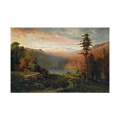 China Light pure hand-painted luxury horizontal version oil painting shore landscape hanging painting mural handmade custom for sale