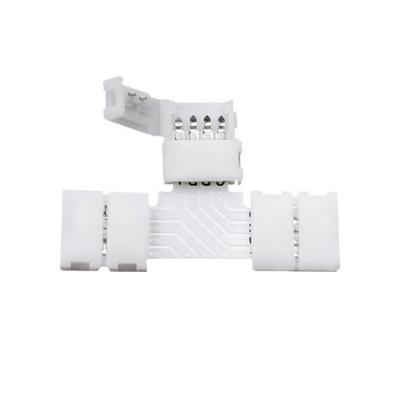 China Led Strip 10mm Solderless Gapless Wide Unwired Adapter T Form 4-Pin LED Connectors With 3pcs Clips for sale