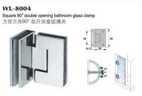 China WL-8004 square double opening 90 degree heavy duty stainless steel bathroom glass clamp & glass door hardware for sale