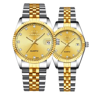 China Hot Selling Waterproof New Model Stainless Steel Quartz Couples Watches Water Resistant for sale