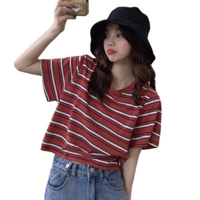 China Anti-wrinkle women slim loose T-shirt women's T-shirt colorful striped loose joker casual short jacket for sale