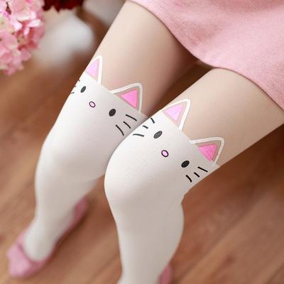 China Breathable Fake Cat Bow White Fake High Thigh High Stockings Ladies Pantyhose Stockings for sale