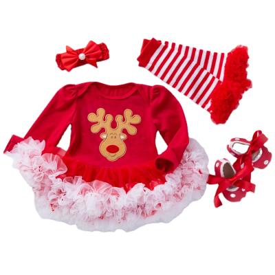 China Big Breathable Christmas Snowflake Cotton Long Sleeve 0-2 Years Baby Dress Romper One Piece Set for sale