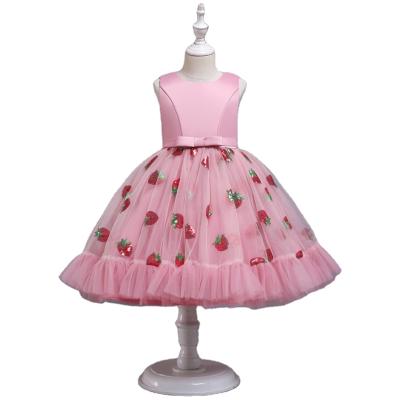 China XQM Christmas Strawberry Small Strawberry Sequins Net Yarn Dress Evening Show Wear Breathable Children Puffy Show Catwalk Dress for sale