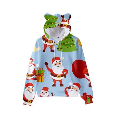 China Breathable Christmas Letters Printed Cute Hooded Cat Ears Sweater Christmas Sweater Top for sale