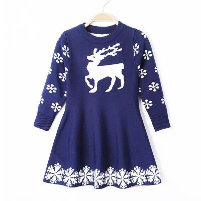 China Breathable Christmas Children's Sweaters Deer Jacquard Dresses Children's Clothing Girls' Skirts for sale