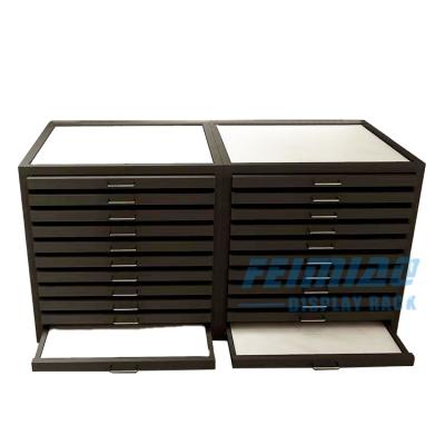 China Durable Retail Metal Pull Out Drawer Cabinet Pull Out Marble Tile Showroom Ceramic Display Racks Stand for sale