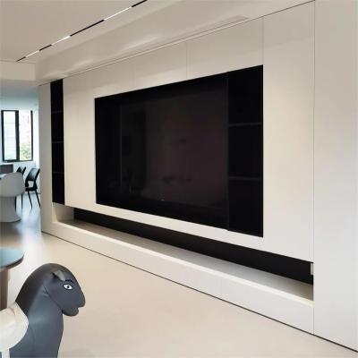 China Customized Modern Extendable Living Room TV Cabinet Black And White Minimalist TV Stand Wood TV Stand for sale