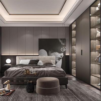 China Customized Dark Gray Skin Touch Luxury Wardrobe Bedroom Wardrobe Cabinet Furniture for sale