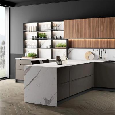 China Italian Minimalist Kitchen Furniture Cabinet Cupboard Kitchen Island Customized Modern MDF Panel for sale