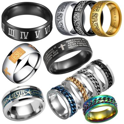 China Religious Roman Numeral Jesus Diamond Gold Holy Scripture Ring Rotating Chain Masonic Cross Men Wedding Luxury Designer Jewelry Women Rings for sale