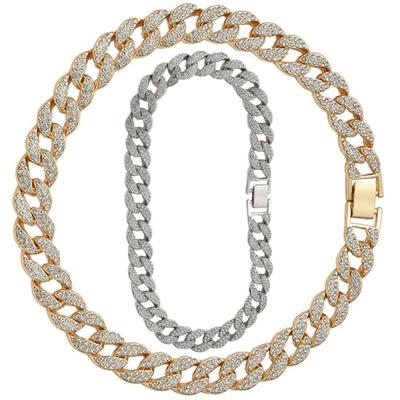 China Wholesale 16inch 18inch 20inch 22inch 24inch Vintage Iced Out Silver Rhinestone Gold Miami Cuban Link Chain Men Women Hiphop Necklace for sale