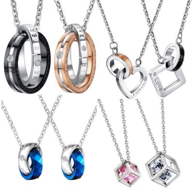 China Wholesale Vintage Designer Necklace Hot Selling Jewelry Lovers Mens Womens Stainless Steel Inlaid Round Couples Pendant Necklaces for sale