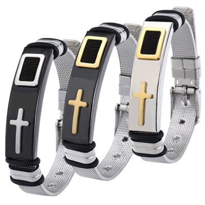 China Luxury Designer Jewelry Men Jesus Christ Religious Bracelets Love Bracelets Mens Bracelet Cross Christian Gift Bangle Titanium Steel for sale