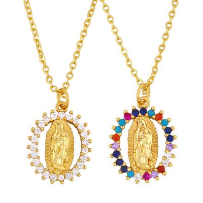 China Vintage Jewelry New Arrival Religious Catholic Virgin Mary Pendant Necklace Of Virgen De Guadalupe Necklace For Women Gold Crystal for sale