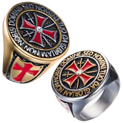 China Titanium Ring Knights Templar Designer Men Rings Diamond Cross Stainless Steel Domineering Crusader Rings Religious Men's Jewelry for sale