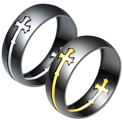 China Stainless Steel Jesus Cross Rings Mens Womens Cheap Personalized Religious Cross Ring Creative Removable Ring Christian Jewelry 8mm width for sale