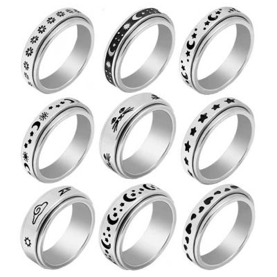 China Flower Star Moon Religious Rotating Rings Designer Effort Women Men Stainless Steel Anti Spinner Rings Jewelry Chain Rotating Ring for sale