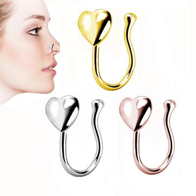 China Religious Nose Rings Piercing Jewelry 2022 New Design Gold Heart Shape Dangling Face Clip On Designer Nose Ring Cuffs Stud Shaper Strips for sale