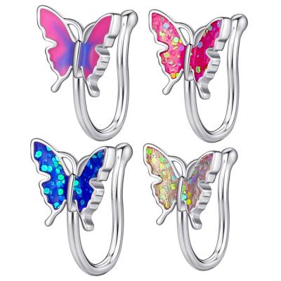 China Designer Brand Jewelry Butterfly Shape Face Religious Luxury Nose Pin Stud Rings Big Bulk Dangle Gold Clip On Ring Hoop Set Fake for sale