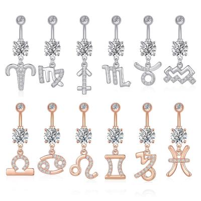 China 12 Star Signs Zodiac Belly Button & Religious Bell Button Rings Mens Womens Astrology Horoscope Jewelry Birthday Gift Body Belly Piercing Ring for sale