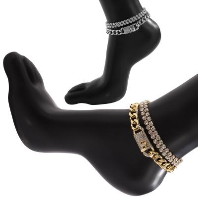 China Vintage The Cheapest Store Anklet With Full Cuban Buckle Rhinestone Designer Jewelry Women Anklets Girl Hip Hop Anklets Luxury Jewelry for sale