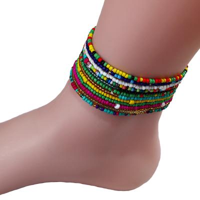 China Lady Luxury Designer Jewelry Vintage Beaded Girl Anklet Women Summer Colorful Beach Handmade Foot Leg Bohemian Beaded Anklets for sale