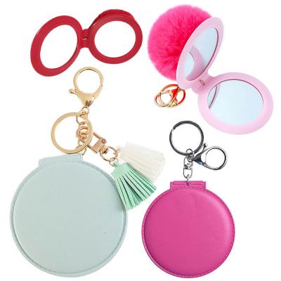 China FDSSN Have Designs RTS 10000 Styles Keychains Mini Makeup Mirror Keychain 2021 New Arrivals Wholesale PU Girl Women Portable Folding Mini Tassel Keychain Mirrors Key Chain for sale